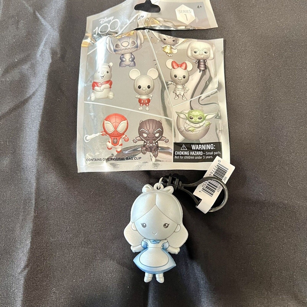 Disney 100 Platinum NEW * Silver Alice Clip * Blind Bag Monogram Keychain